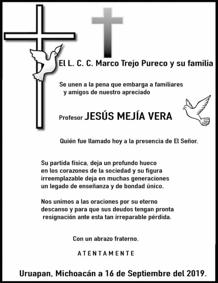 Fallece el Profesor Uruapense Jesús Mejía Vera