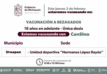 Hoy se Aplican Vacunas Astrazeneca y Cansino en la Unidad Deportiva de Uruapan